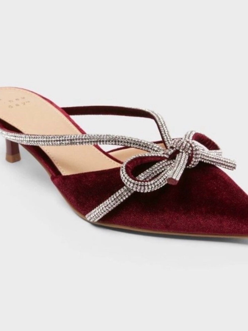 a new day Burgundy Velvet Pointed Mule with Crystal Knot